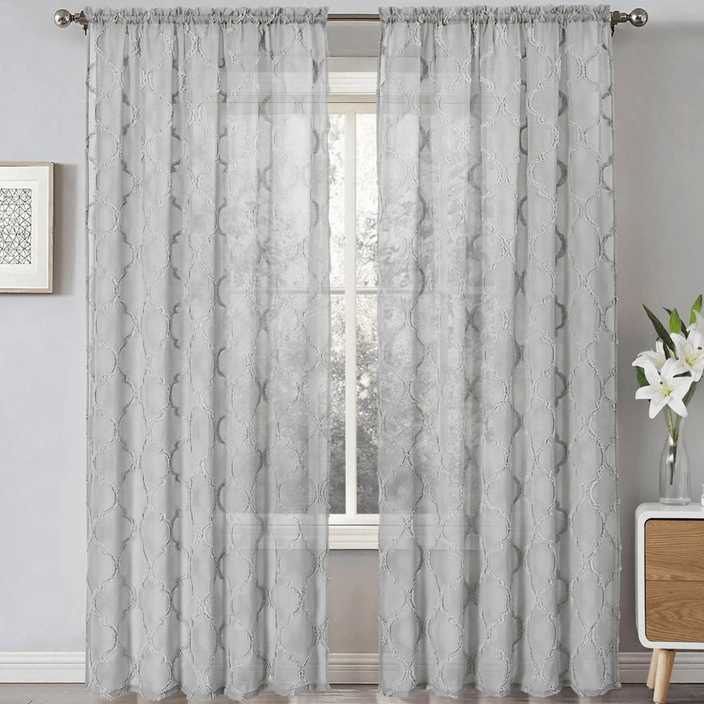 Velosso Tufted Grey Mariella Sheer Voile Panel Curtain 150 x 122cm Image 1