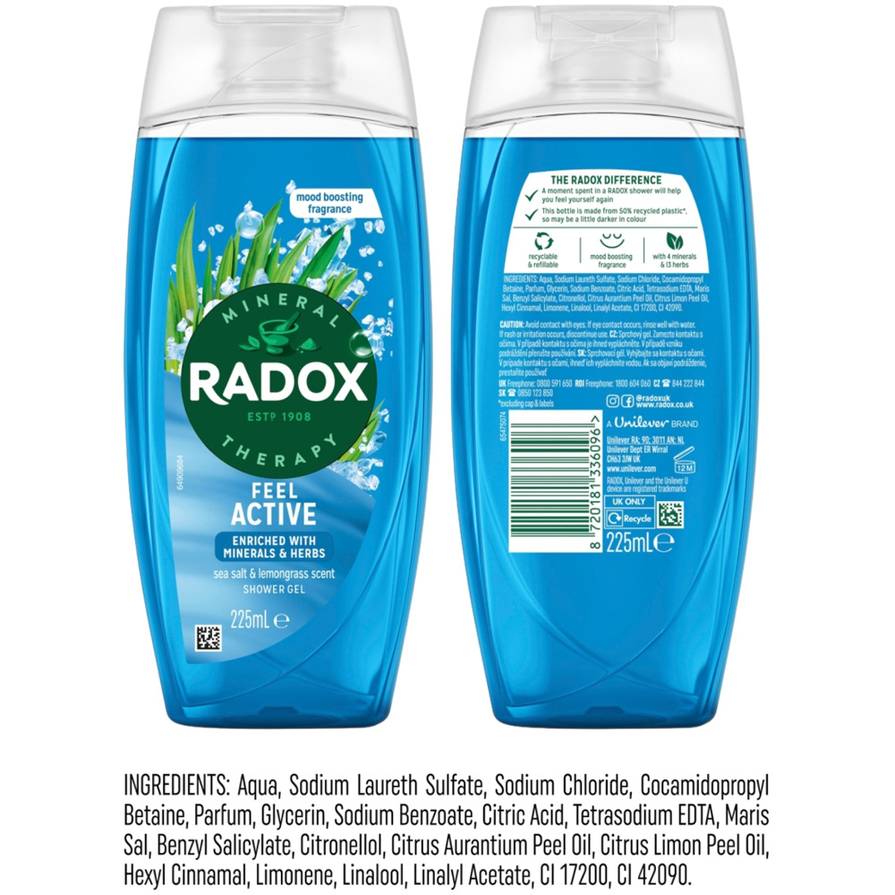 Radox Mineral Therapy Feel Active Sea Salt and Lemongrass Shower Gel 225ml 6 Pack Image 8