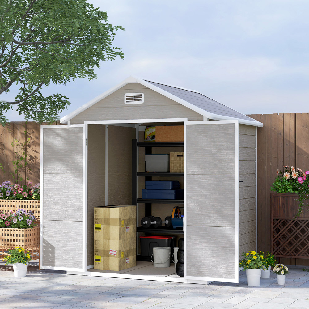 Outsunny 6 x 5ft Dark Grey Resin Garden Shed Image 2