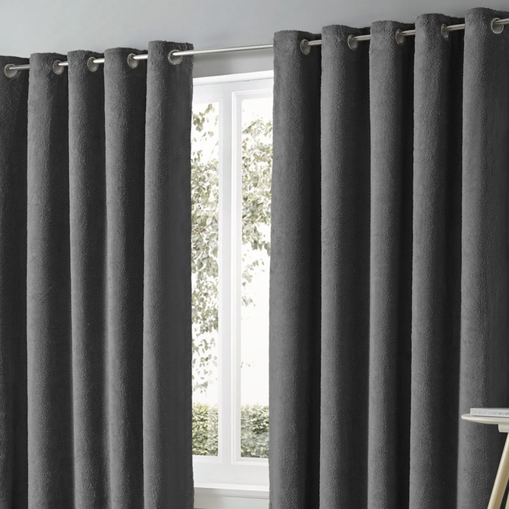 Velosso Teddy Charcoal Eyelet Curtains 168 x 137cm Image 3