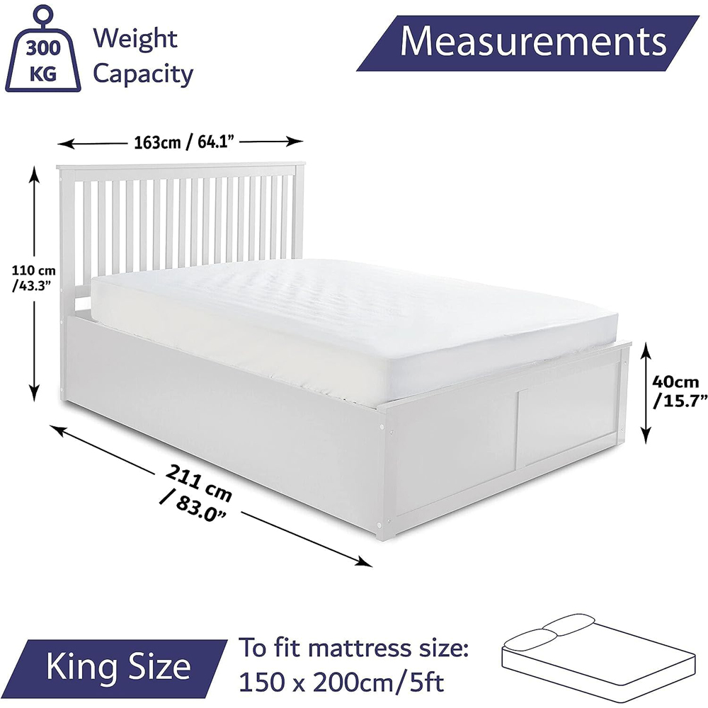 Home Treats King Size White Wooden Ottoman Bed Image 7