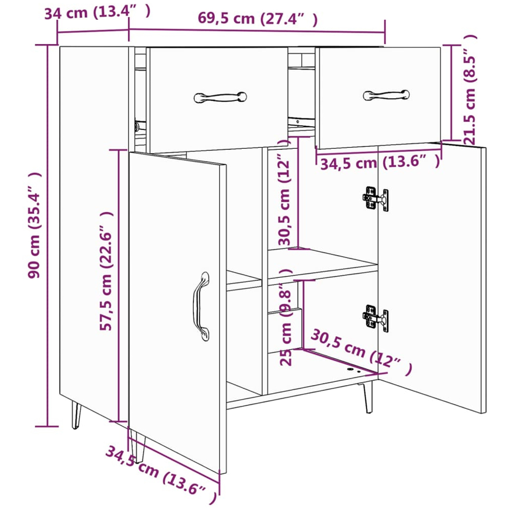 vidaXL 2 Door 2 Drawer White Sideboard Image 9