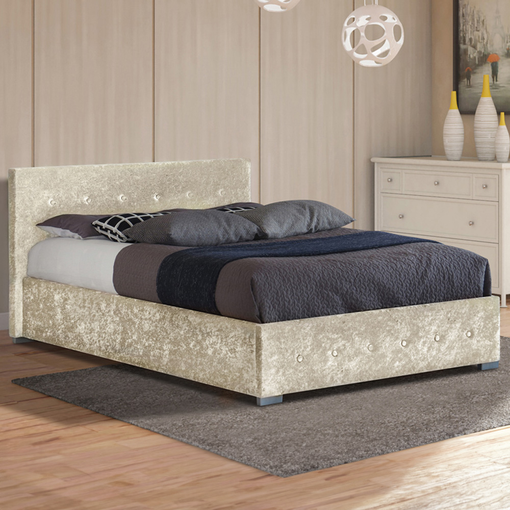Brooklyn Double Cream Crushed Velvet Storage Ottoman Bed Image 1