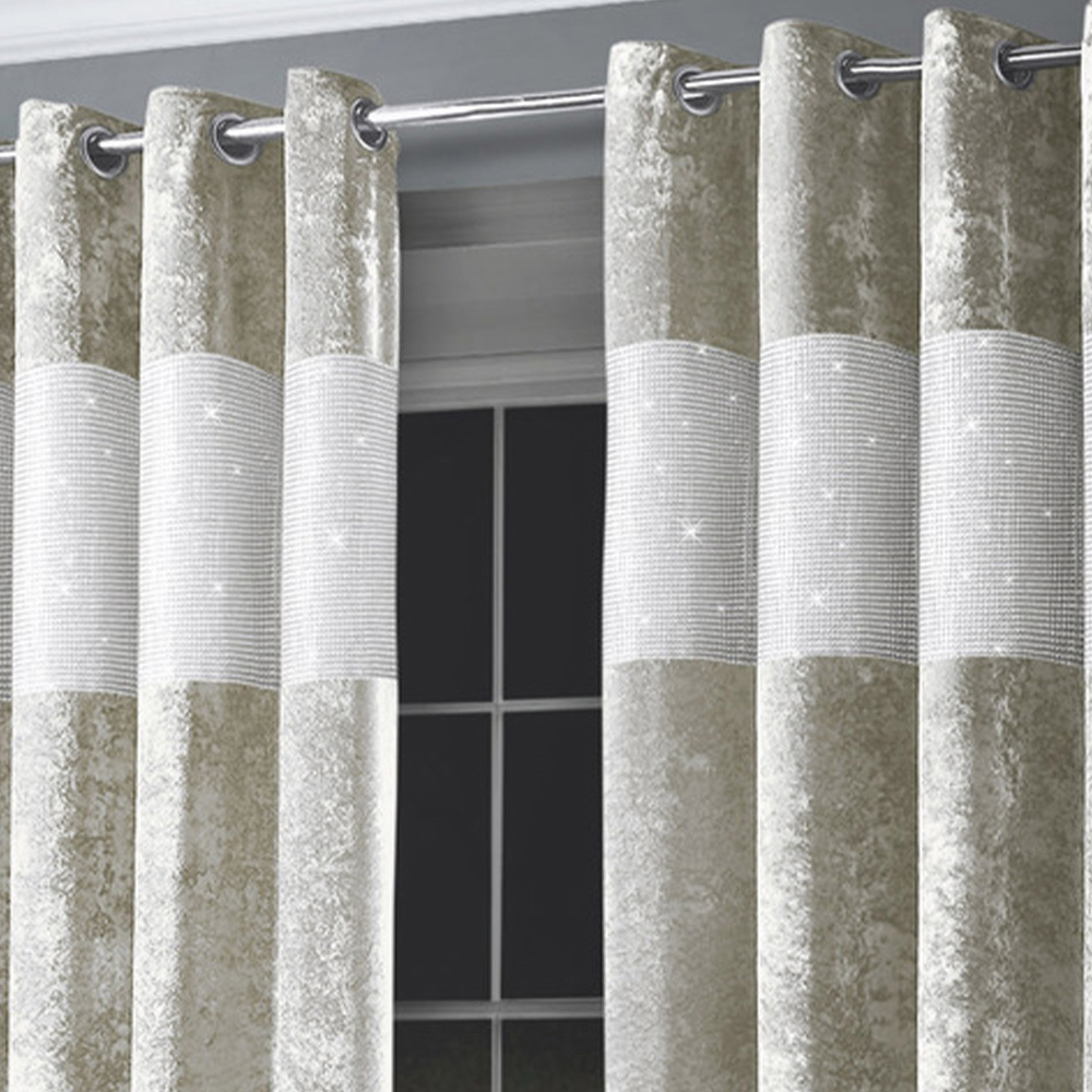 Intimates Diamante Natural Crushed Velvet Eyelet Curtains 223 x 223cm Image 3
