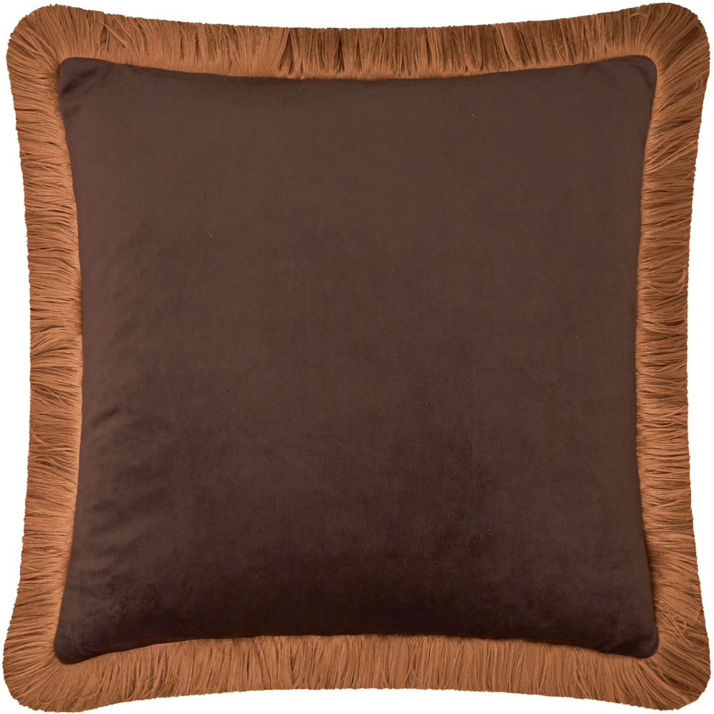 Furn Halo Fringed Chocolate and Caramel Velvet Cushion 50 x 50cm Image 1