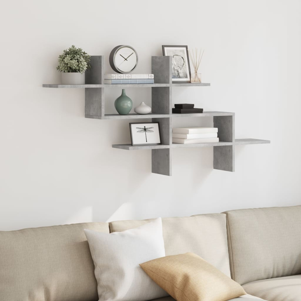 vidaXL 8 Shelf Concrete Grey Wall Shelf Image 2