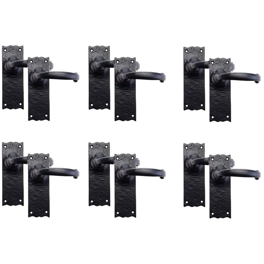 Golden Grace Black Antique Plain Design Door Handle Latch Pair 150 x 52mm 6 Pack Image 1