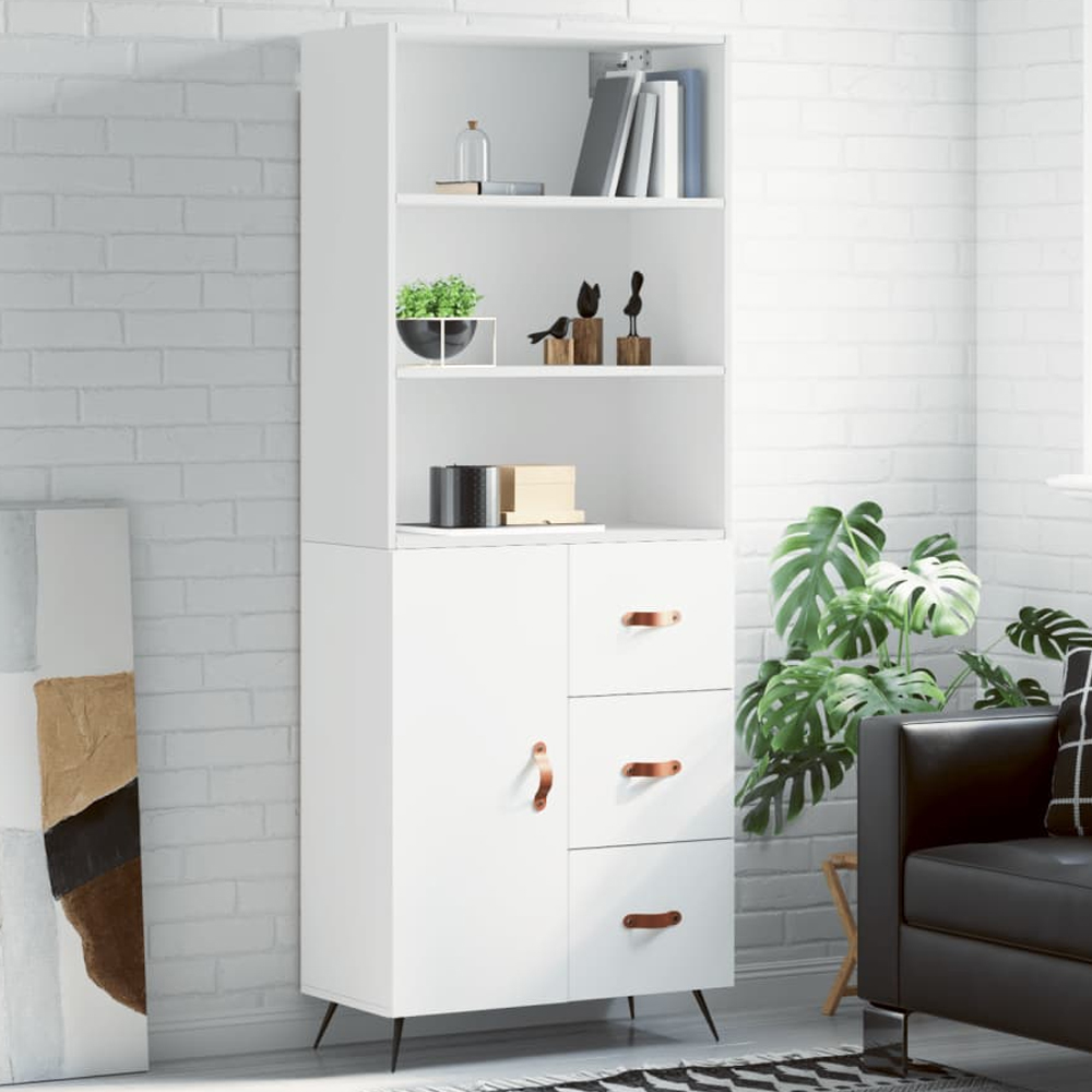vidaXL Single Door 3 Drawer 3 Shelf White Highboard Image 1