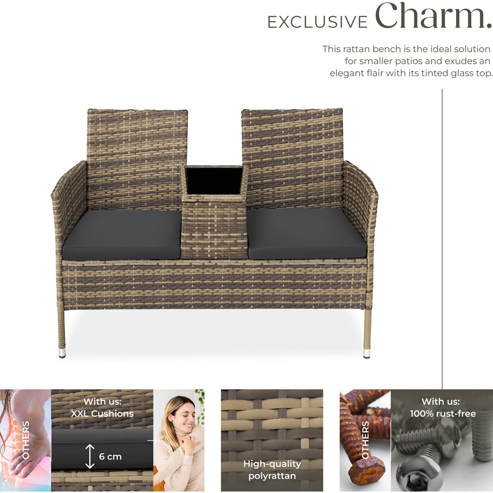 tectake Narbonne 2 Seater Nature and Dark Grey Garden Bench Image 3