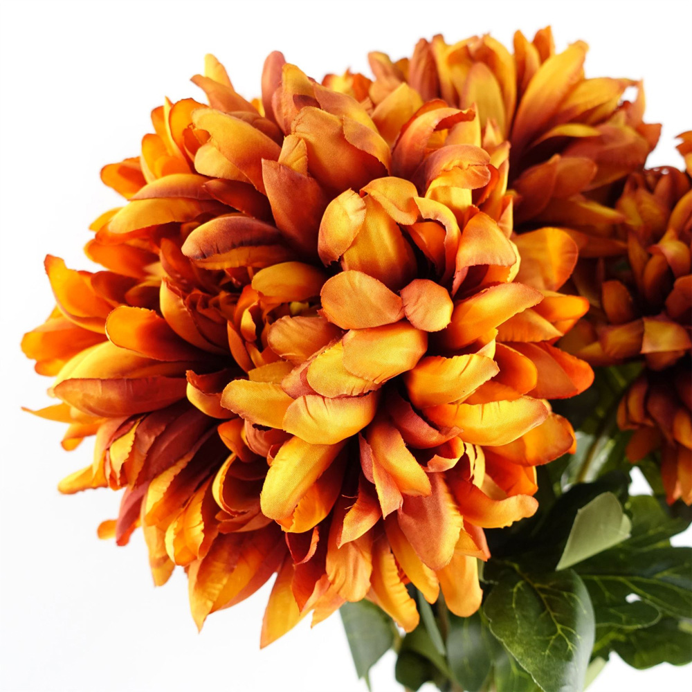 Leaf Orange Chrysanthemum and Foliage Artificial Flower Bundle with Vase 80cm 16 Pack Image 2