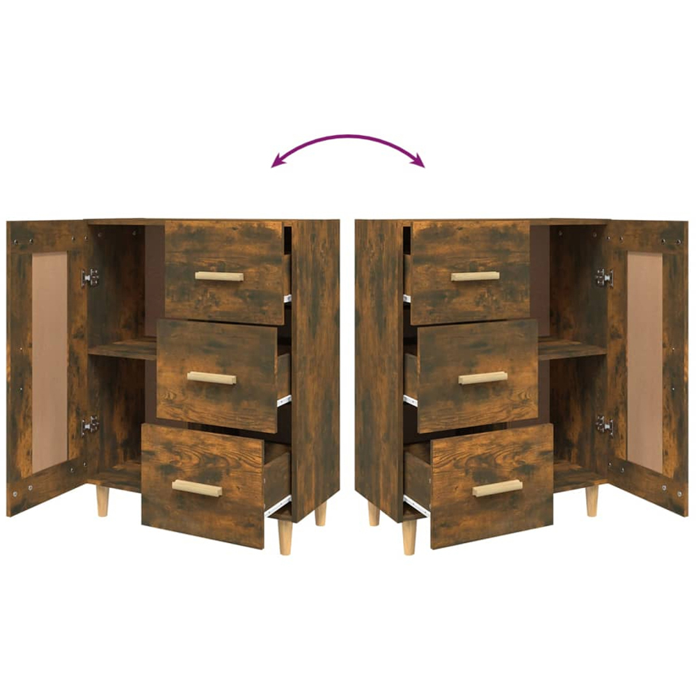 vidaXL Single Door 3 Drawer Smoked Oak Sideboard Image 8