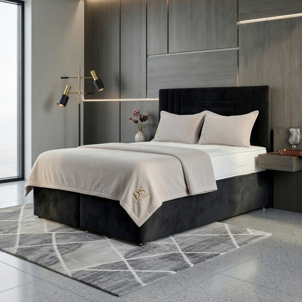 DS Living Orion Super King Size Black Plush Ottoman Bed Image 4