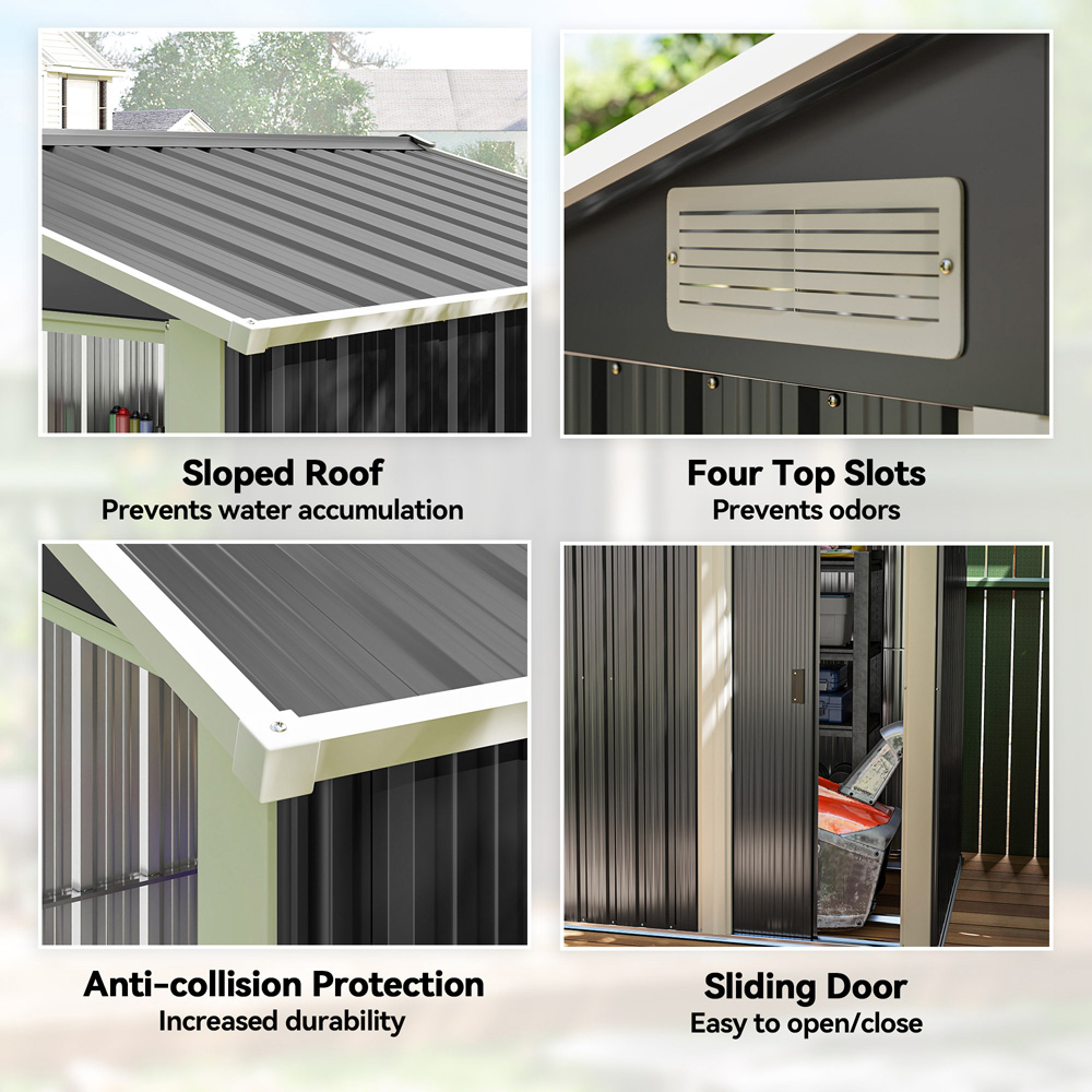 Outsunny 3.6 x 4.5ft Grey Metal Apex Garden Tool Shed Image 7