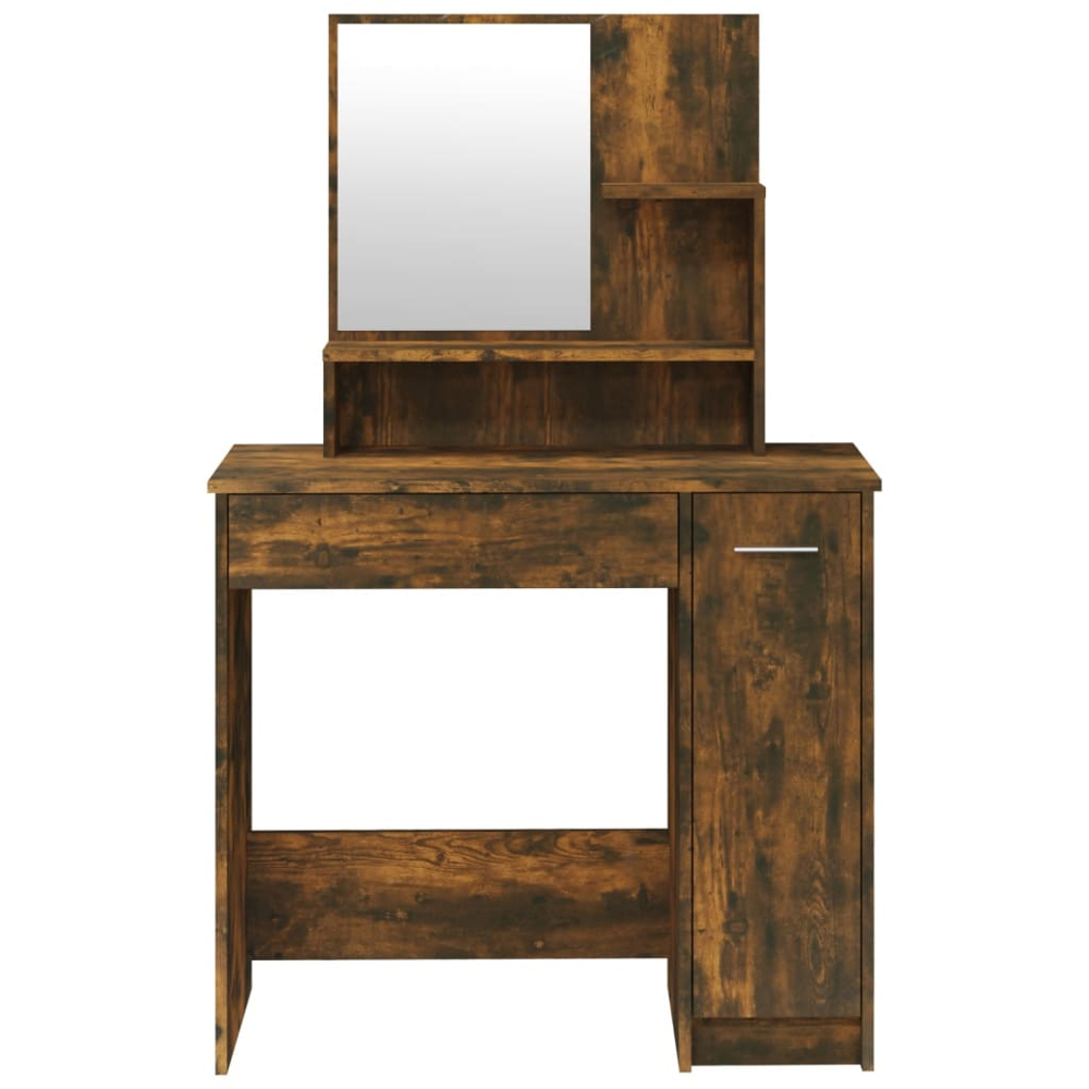 vidaXL Single Door Single Wide Drawer Smoked Oak Dressing Table with Mirror Image 6