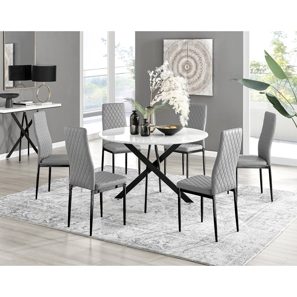 Furniturebox Arona Valera 6 Seater Round Dining Set White Gloss and Grey Image 9