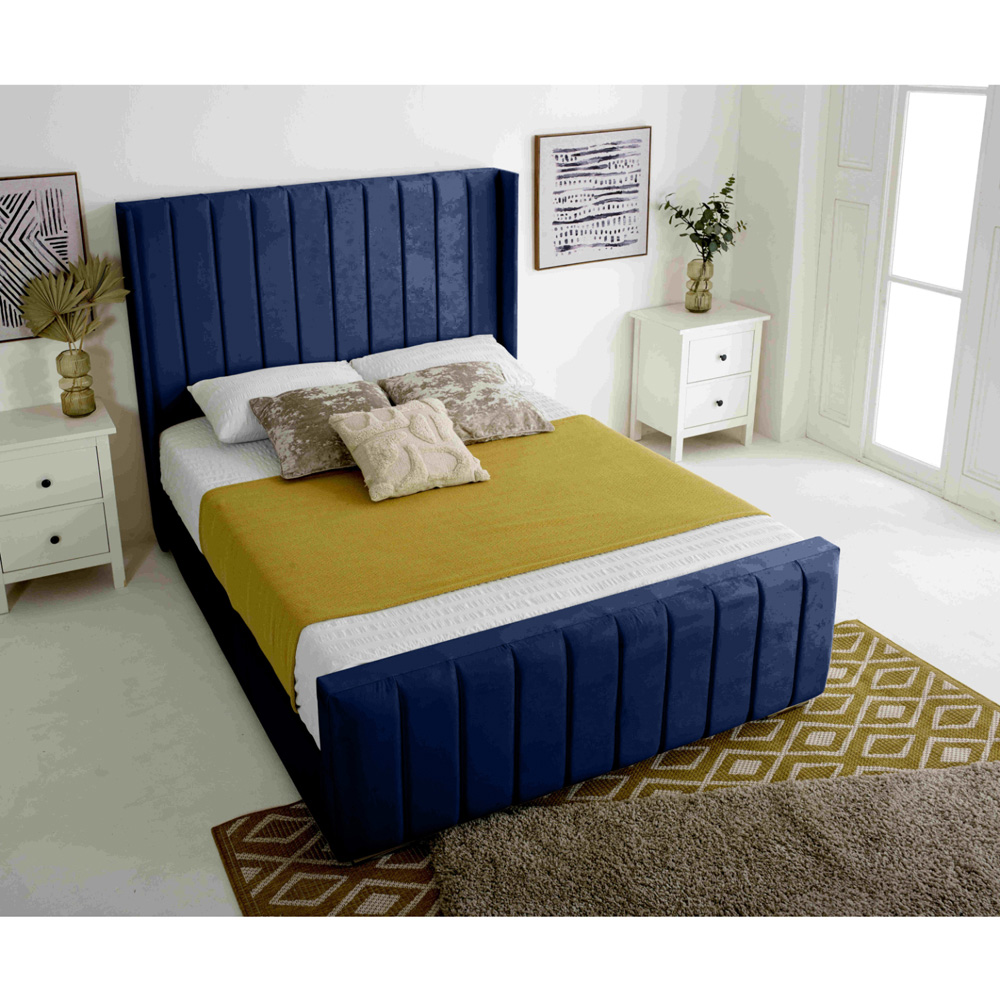 Eleganza Majestique Double Blue Plush Velvet Bed Frame Image 3
