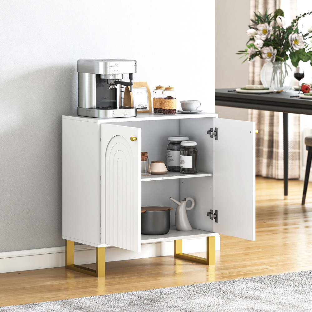 HOMCOM 2 Door White Sideboard Storage Cabinet with Adjustable Shelf Image 8