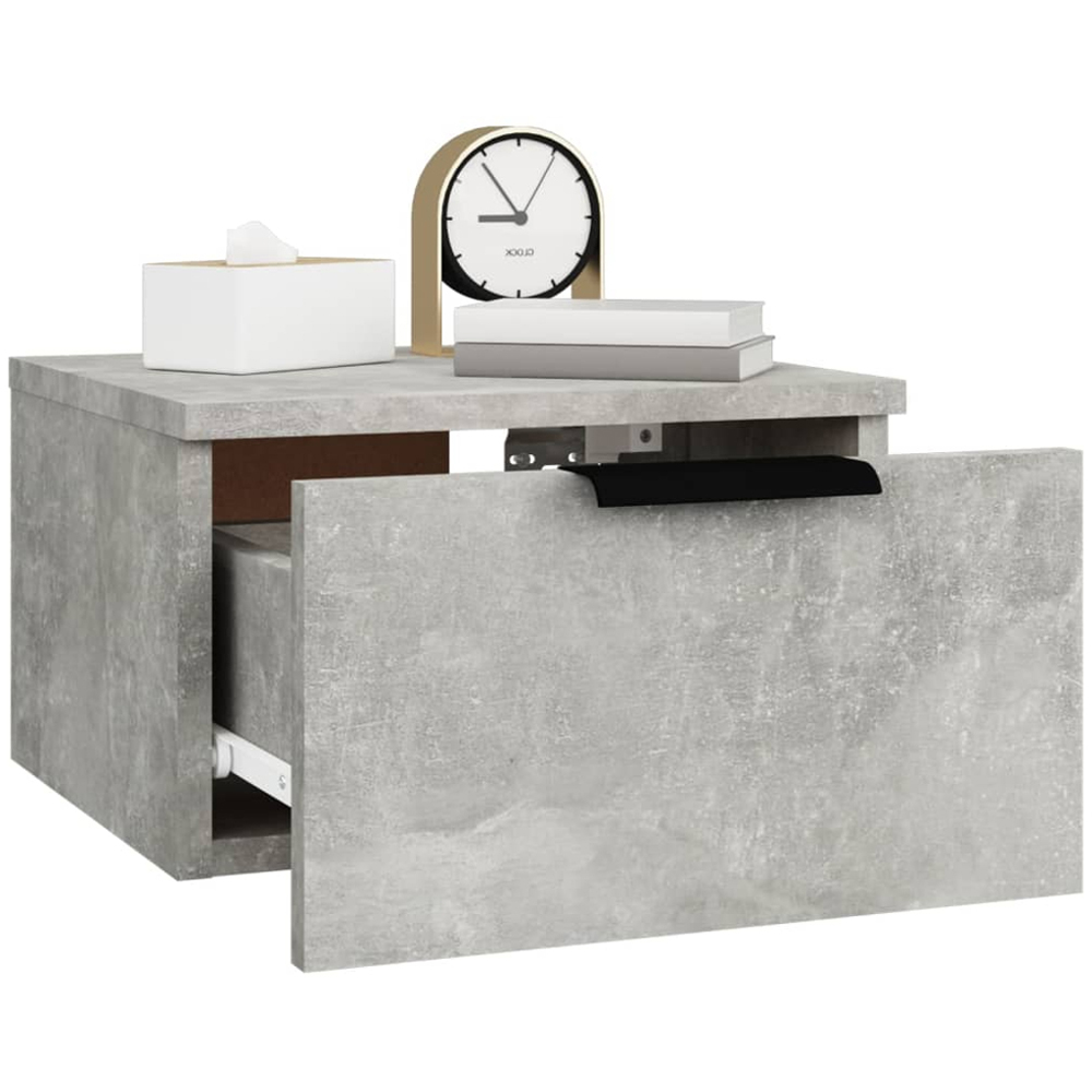 vidaXL Single Drawer Concrete Grey Wall-Mounted Bedside Cabinet Image 6