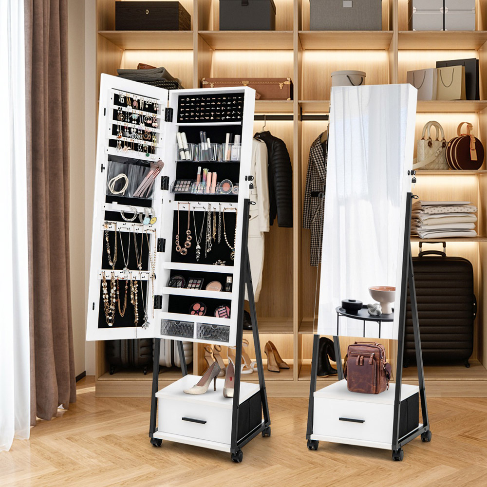 Costway White Lockable Mirrored Jewellery Cabinet Image 2