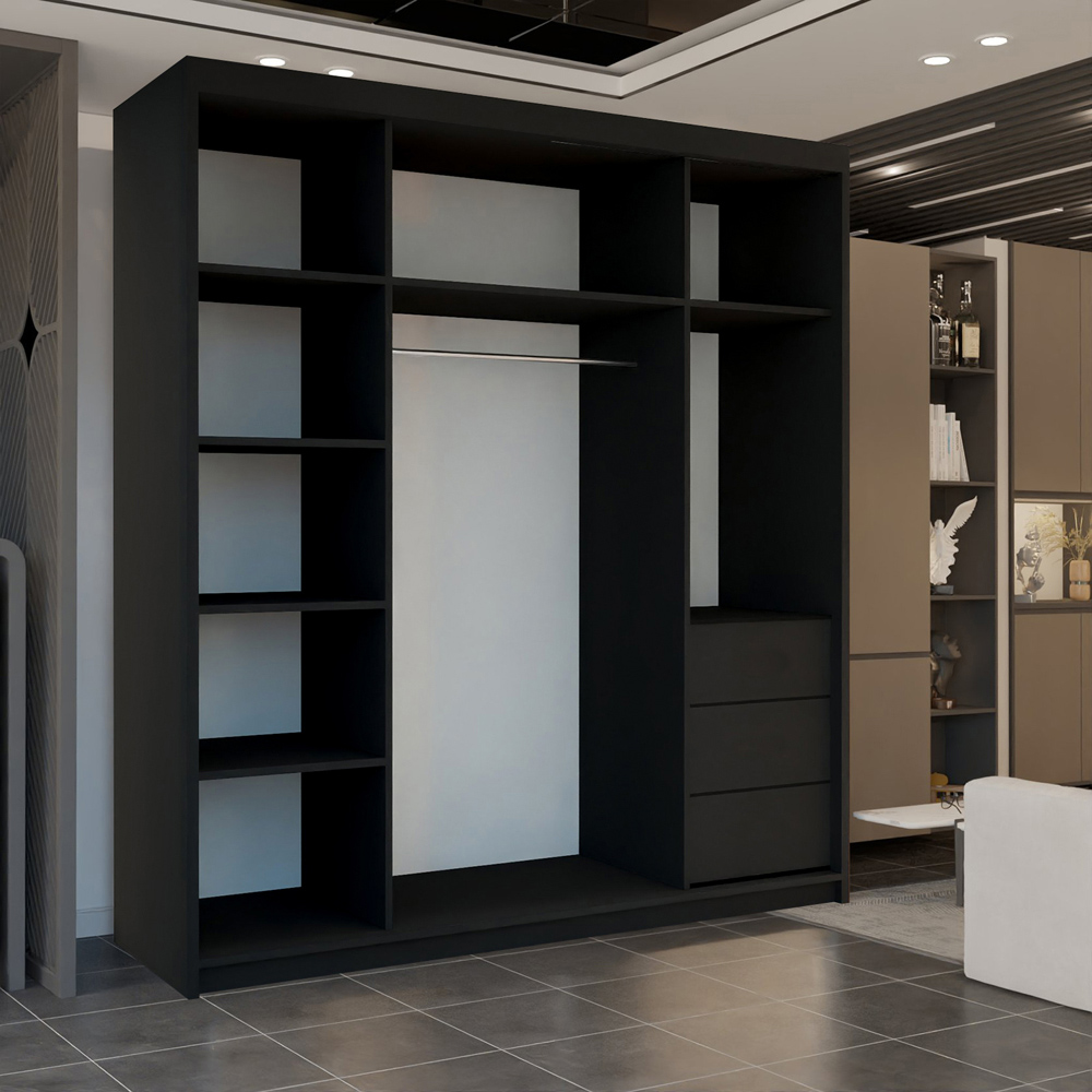 M N Furniture 2 Door Black Mirrored Sliding Wardrobe 200cm Image 3