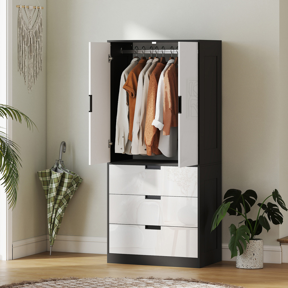HOMCOM 2 Door 2 Drawer White Modern Wardrobe Image 5