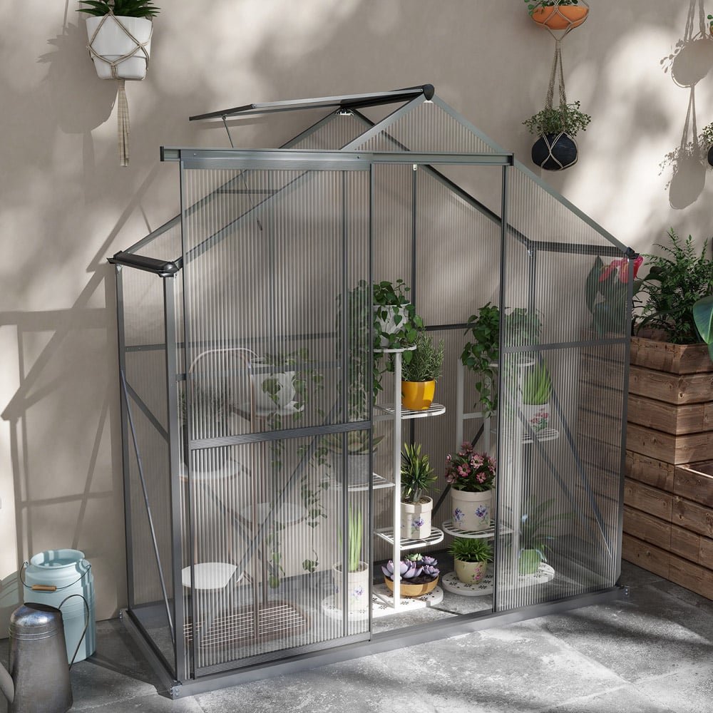 Outsunny Dark Grey Aluminium Polycarbonate 6 x 2.5ft Greenhouse Image 2
