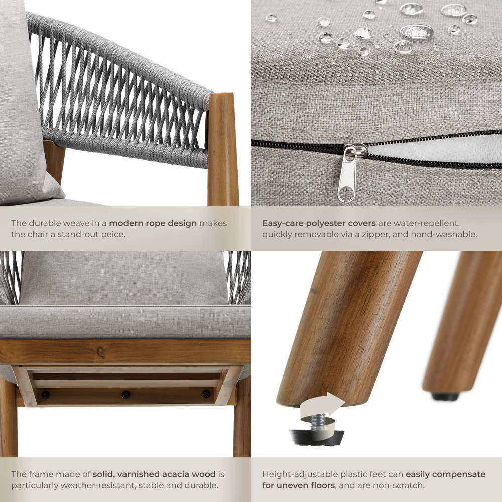 tectake Manacor Set of 4 Greige Rope Design Garden chair Image 5