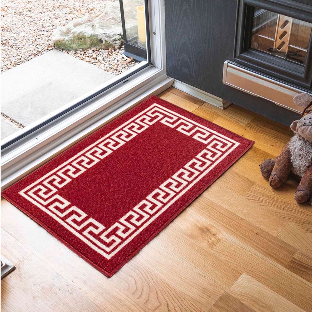 Desire Rugs Havana Red and White Greek Key Anti Slip Door Mat 60 x 40cm Image 2