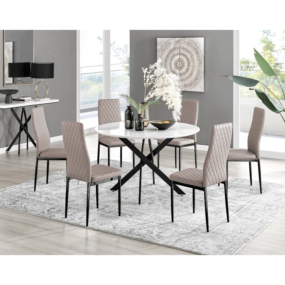 Furniturebox Arona Valera 6 Seater Round Dining Set White Gloss and Cappuccino Image 9