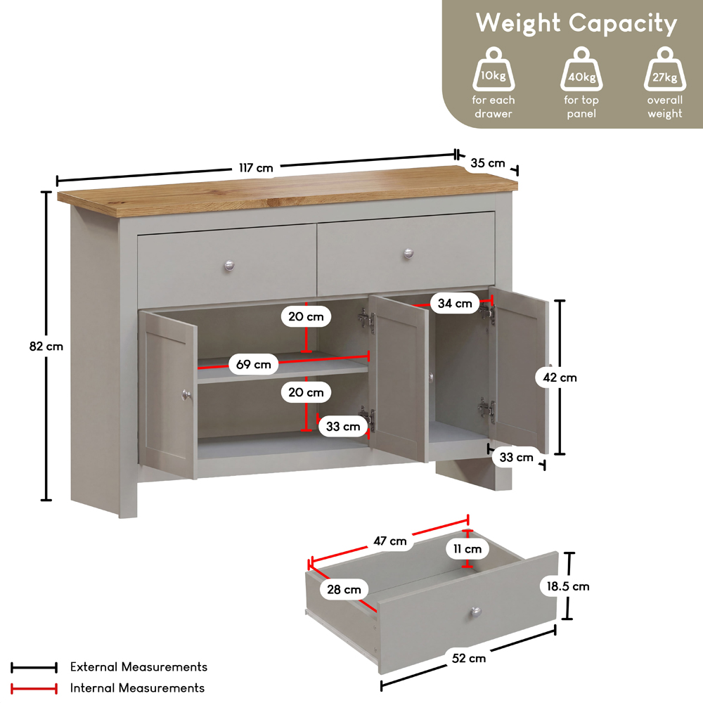 VIDA DESIGNS Arlington 3 Door 2 Drawer Grey Sideboard Image 9