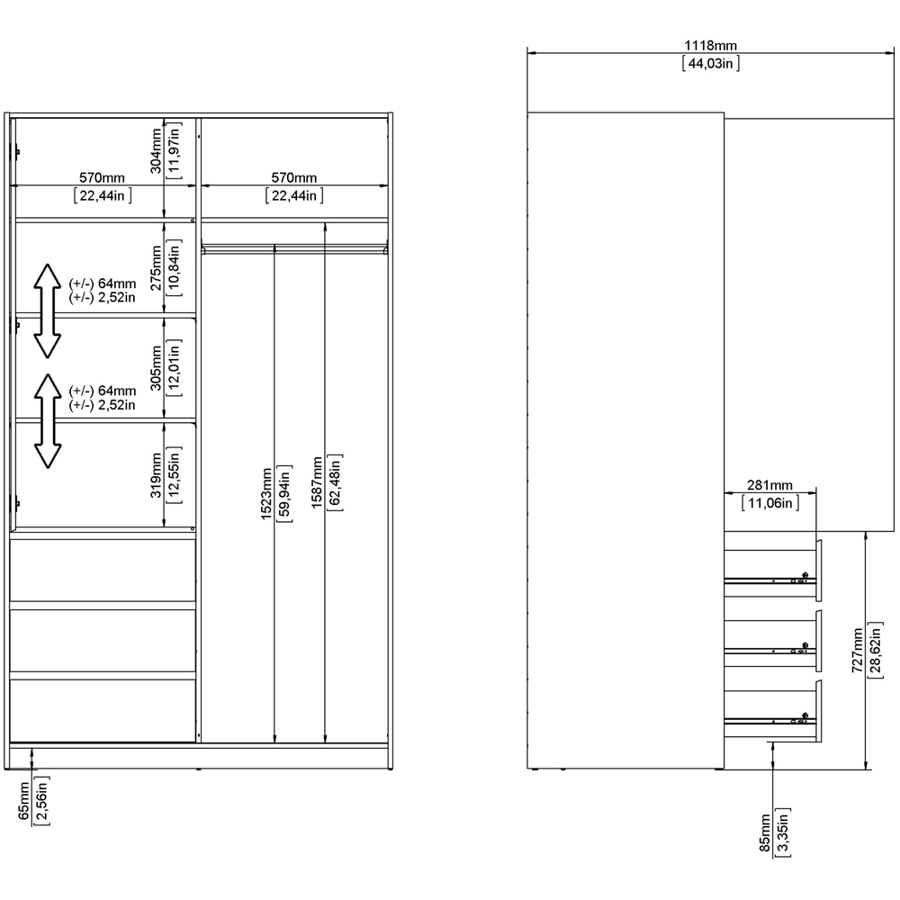 Florence 2 Door 3 Drawer Jackson Hickory Oak Sliding Wardrobe Image 8