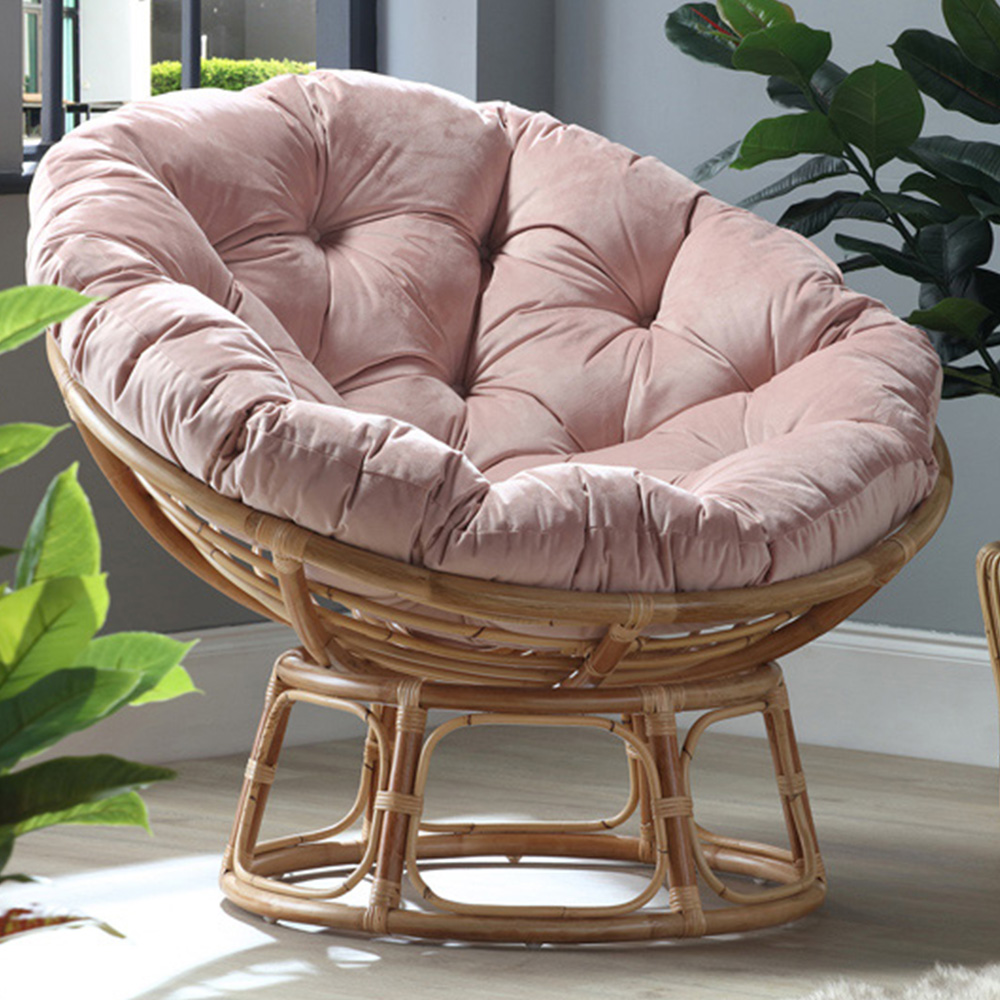 Desser Papasan Rattan Chair with Pink Velvet Cushion Image 1