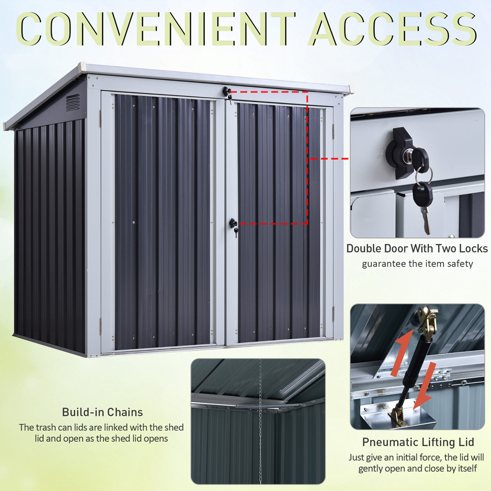 Outsunny 5 x 3ft Grey Metal 2 Bin Garden Shed Image 4