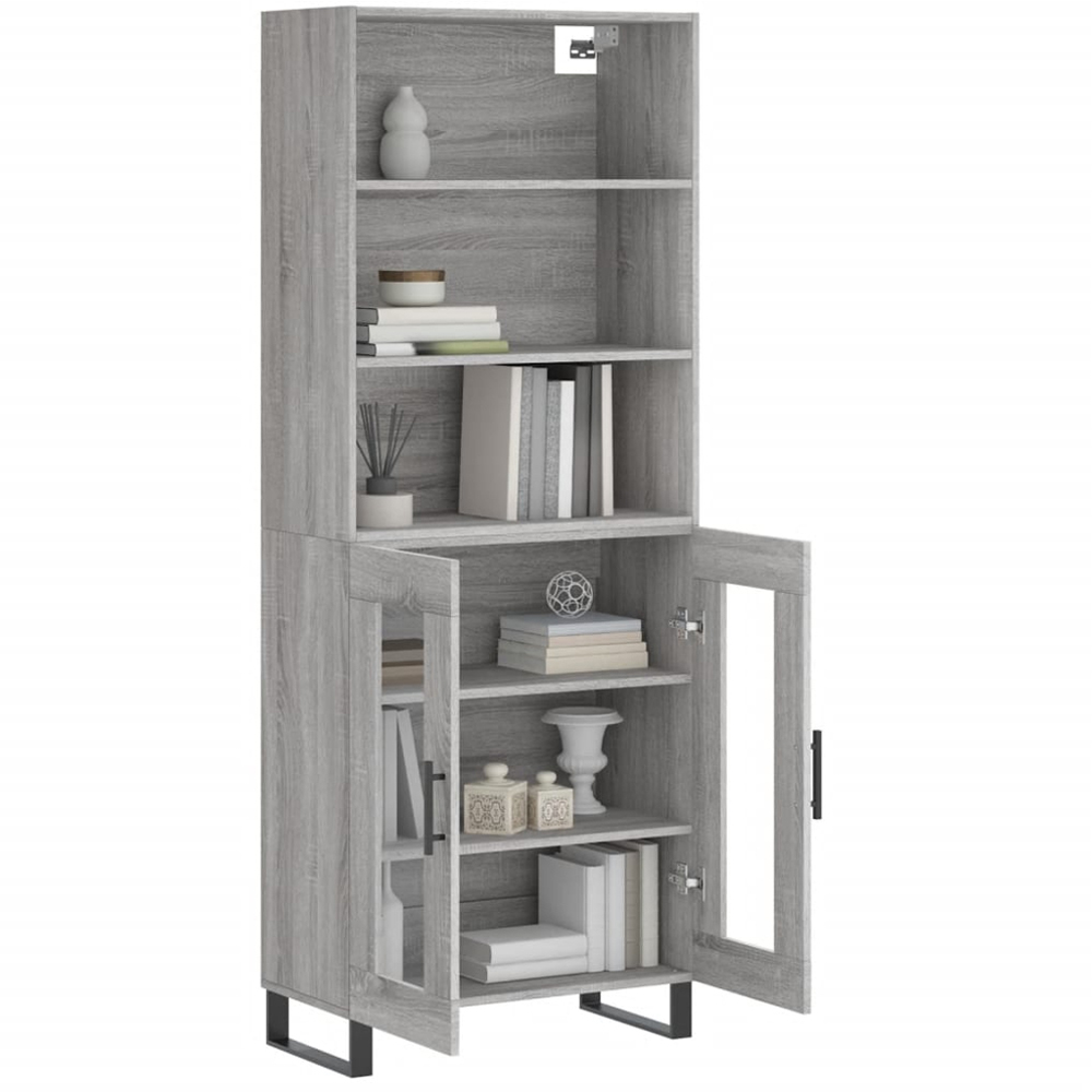vidaXL 2 Glass Door 3 Shelf Grey Sonoma Highboard Image 3