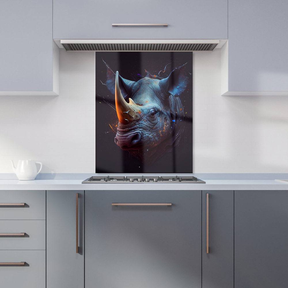 Warren Reed Designer Splashart Rhino Face Glass Kitchen Splashback 75 x 60cm Image 1
