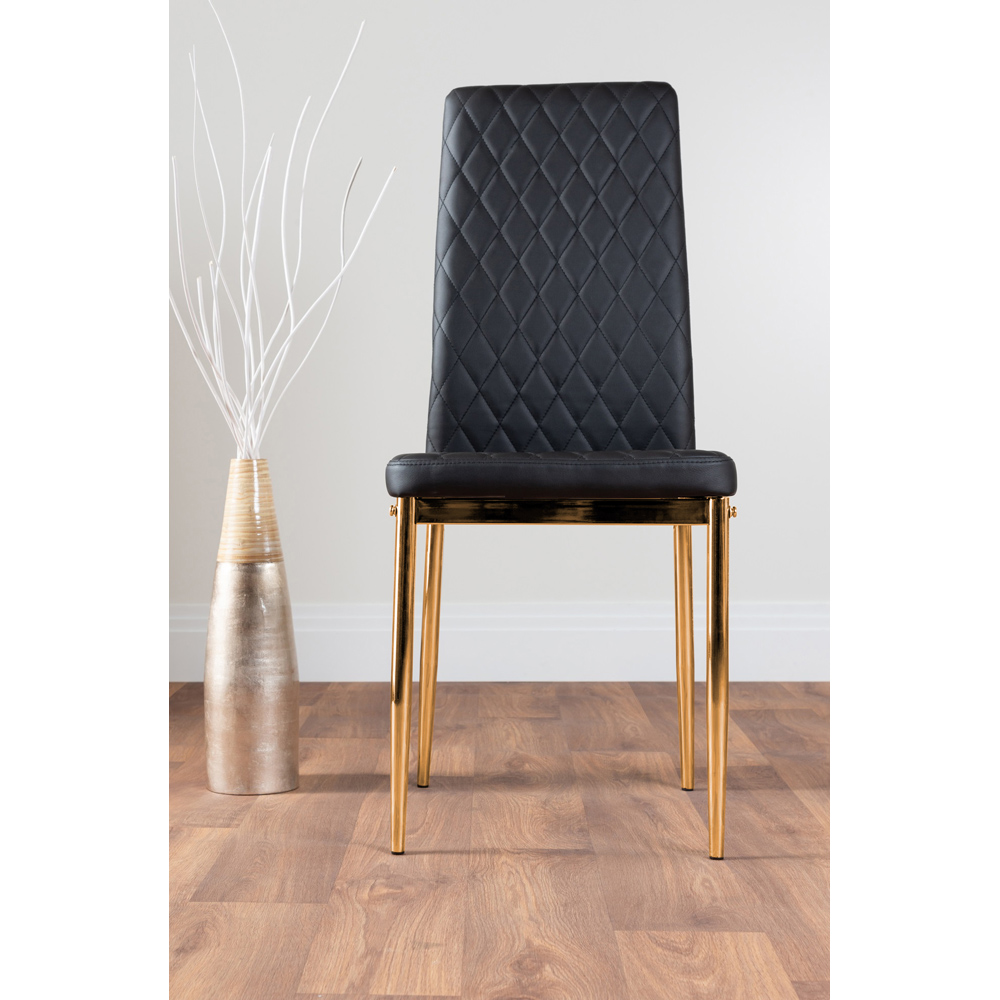 Furniturebox Valera Set of 6 Black and Gold Faux Leather Dining Chair Image 2
