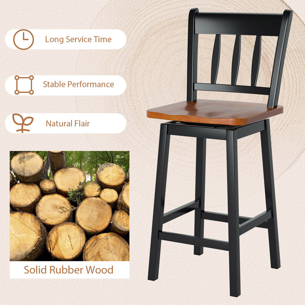 Costway Black Swivel Rubber Wood Bar Stool Set of 2 Image 4