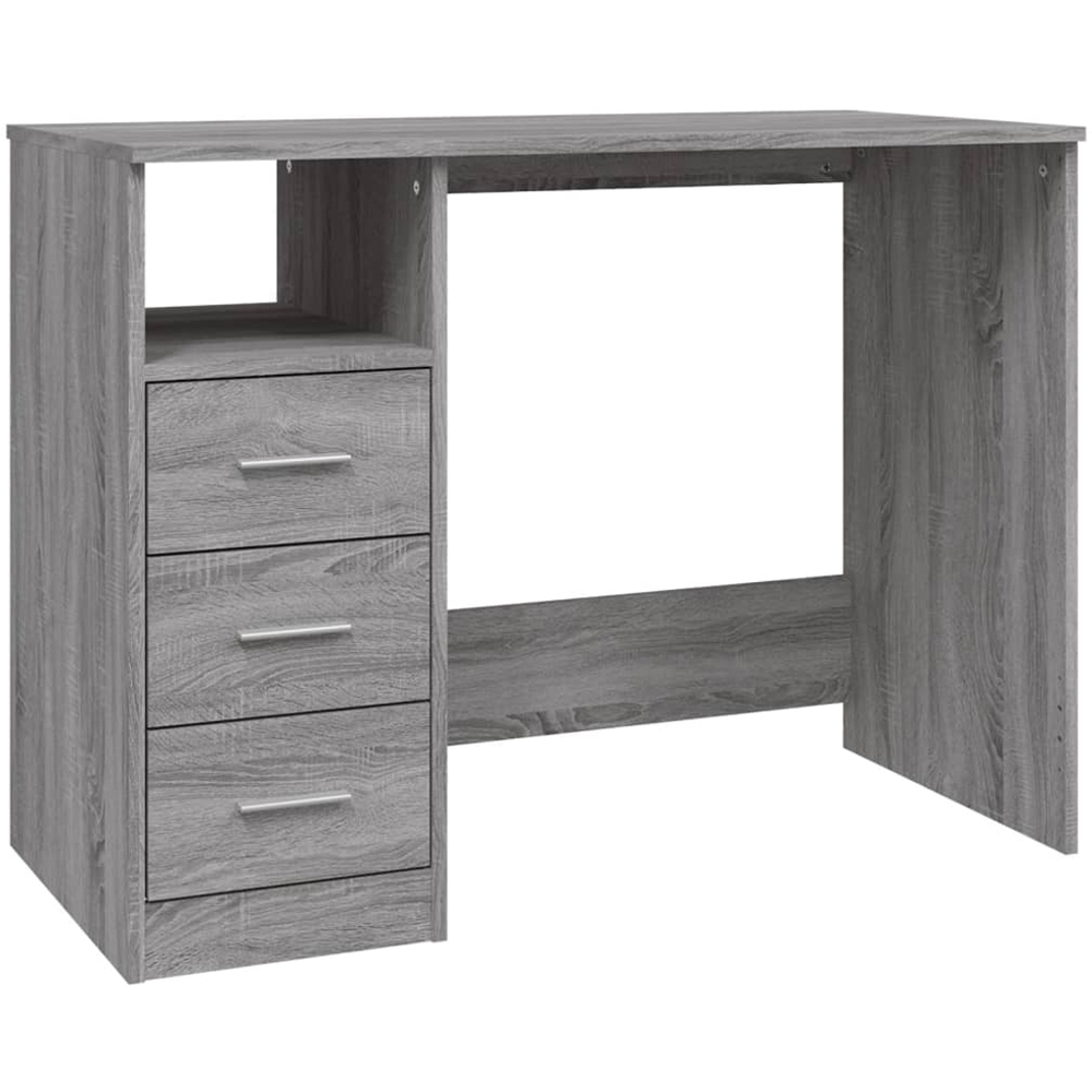 vidaXL 3 Drawer Single Shelf Computer Desk Grey Sonoma Image 2