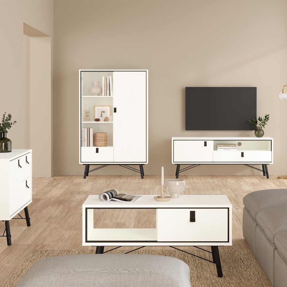 Florence Ry 2 Door Single Drawer Matt White China Cabinet Image 5