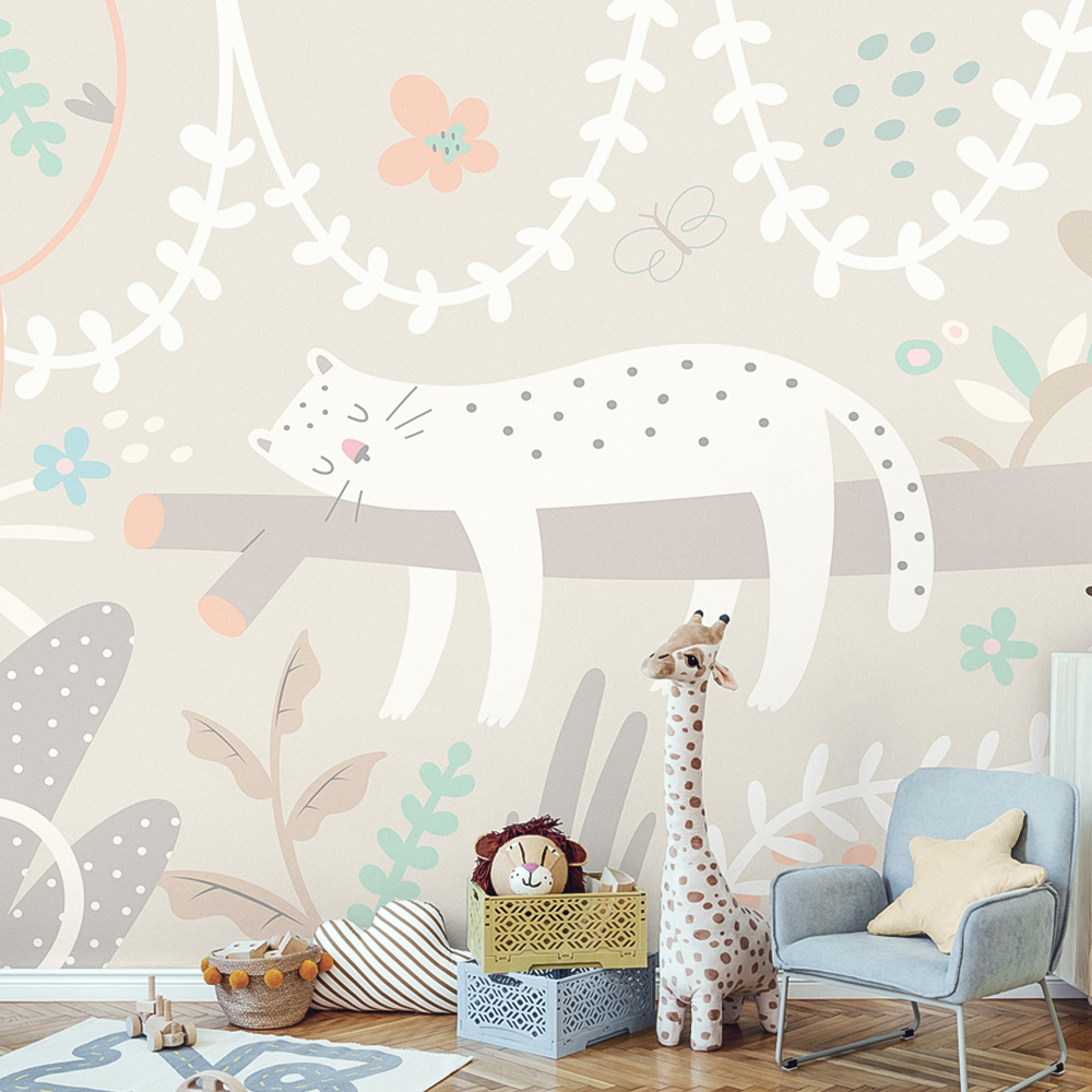 Origin Murals Sleeping Jungle Leopard Grey Wall Mural Image 1