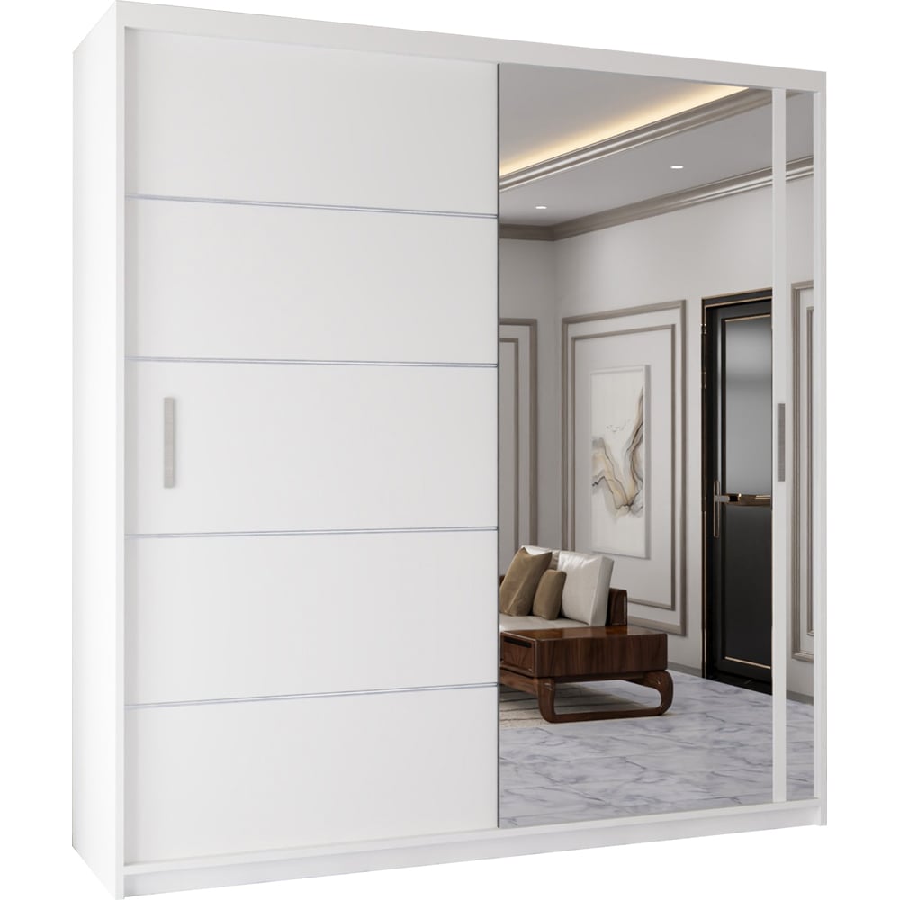 Sliding Wardrobes 4U 2 Sliding Door White Modern Mirrored Wardrobe with Adjustable Shelf Image 2