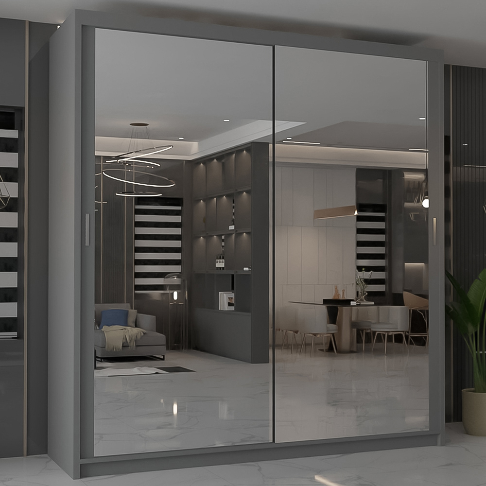 M N Furniture Modern Gala 2 Door Grey Mirrored Sliding Wardrobe 150cm Image 1
