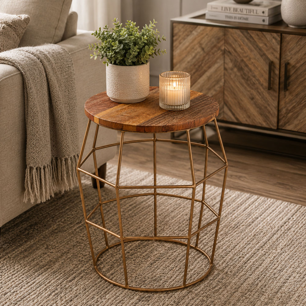 Premier Housewares Wooden Round Side Table Image 3