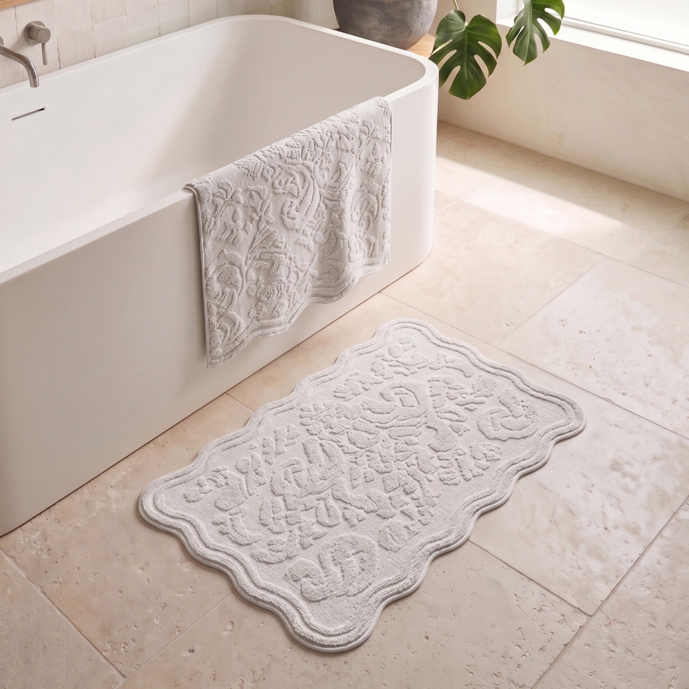 Allure Bath Fashions Gracie Light Grey Floral Jacquard Scalloped Hand Towel 50 x 85cm 2 Pack Image 6