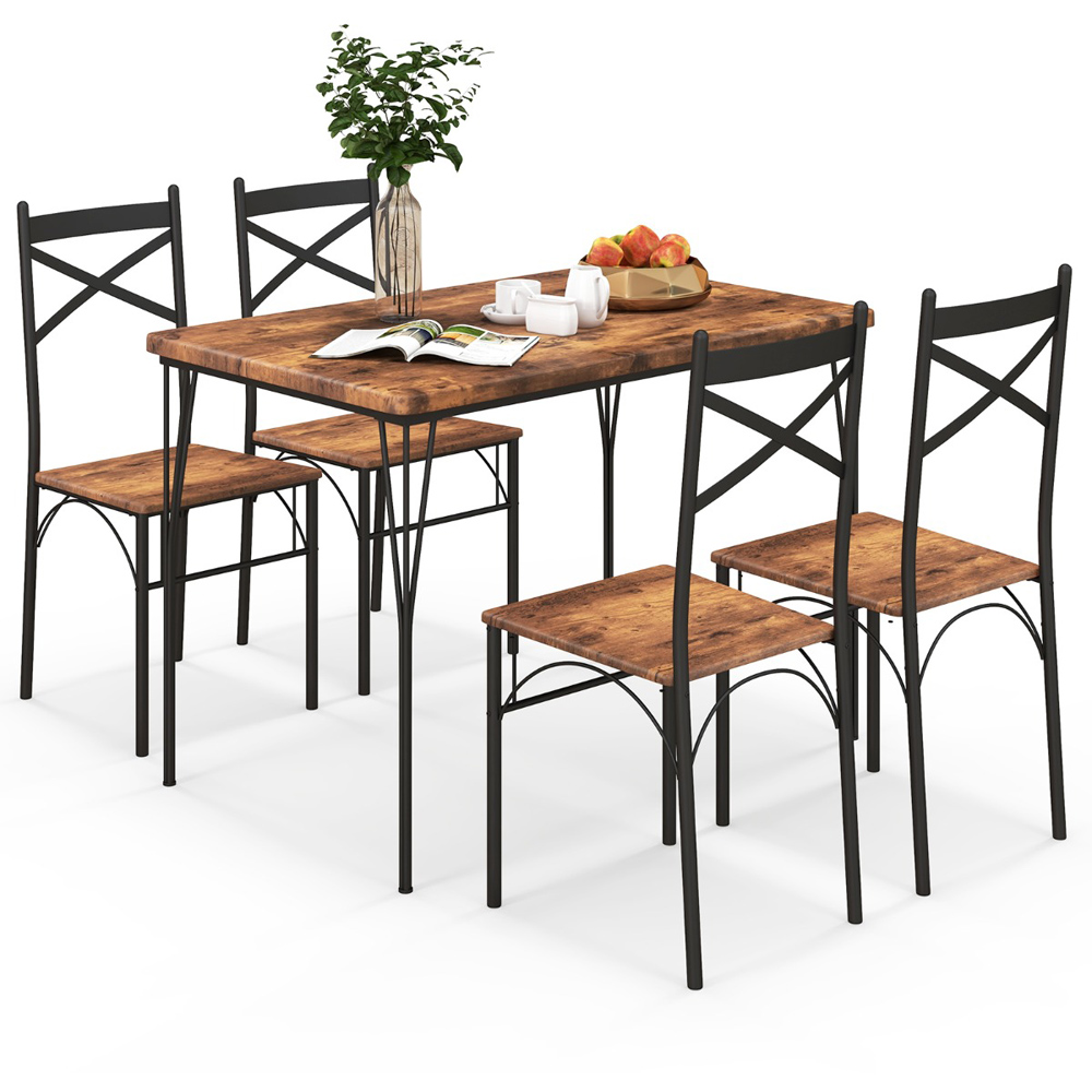 Costway 4 Seater Metal Frame Dining Set Brown Image 3