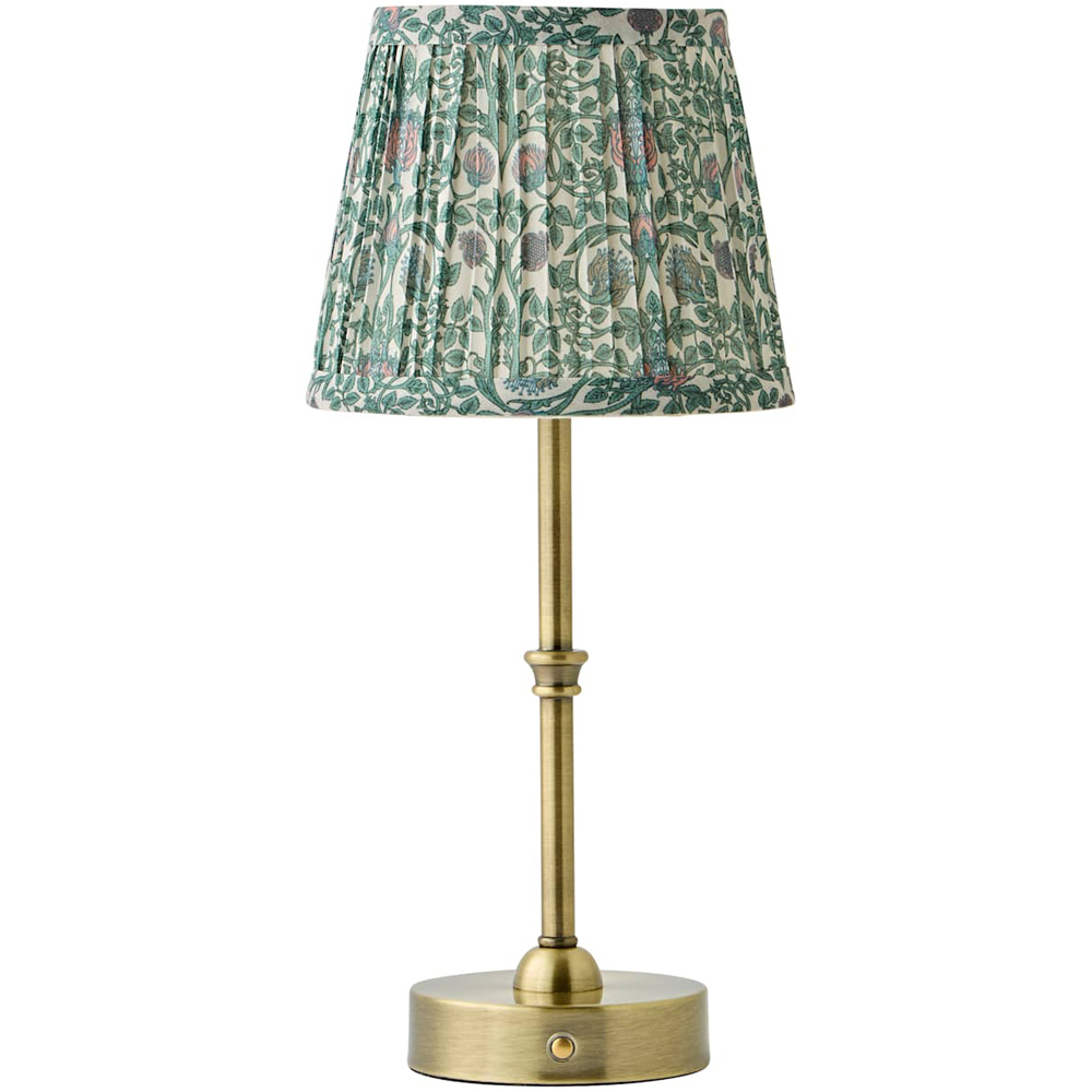 ValueLights Lowe Green Floral Pleated Shade Gold Rechargeable Table Lamp with Bulb Image 1