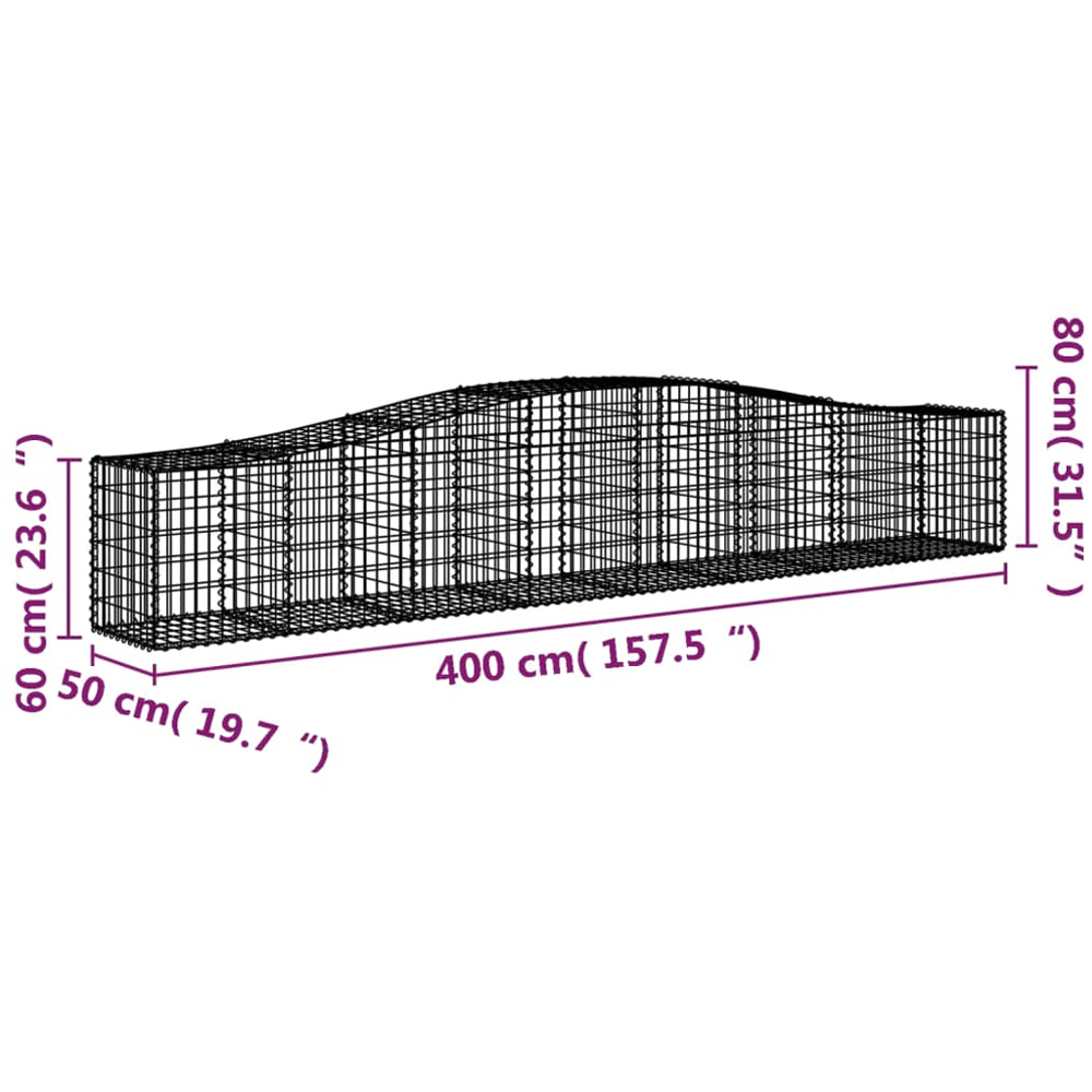 vidaXL Silver Galvanised Iron Arched Gabion Basket 60/80 x 50 x 400cm 2 Pack Image 5