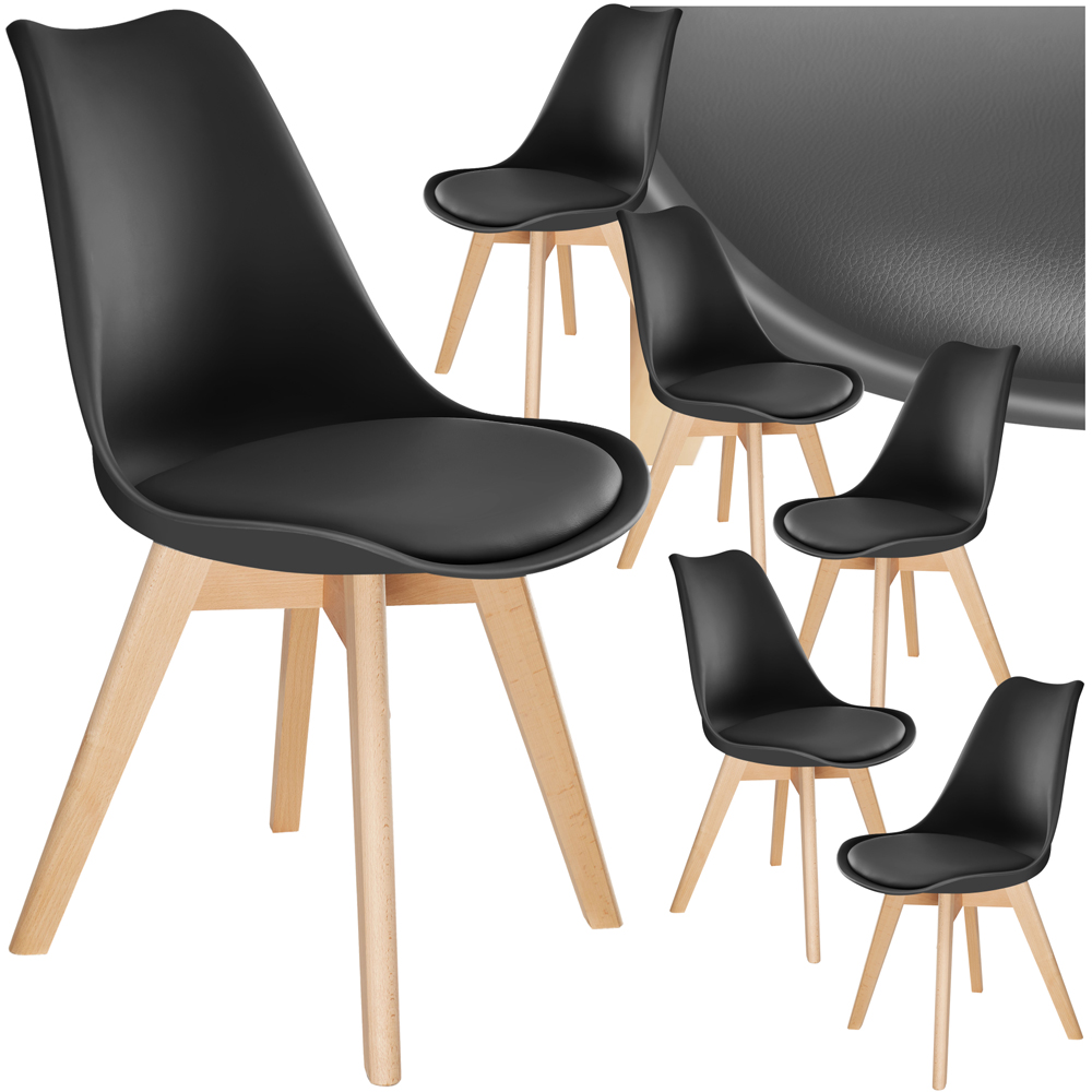 tectake Frederikke Set of 6 Black Ergonomic Dining Chair Image 2