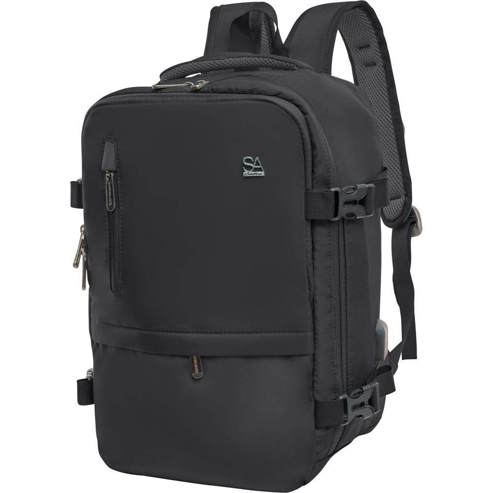 SA Products Black Cabin Backpack with USB Port and Trolley Sleeve Image 1