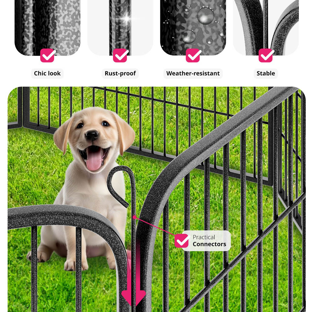 tectake 8 Panel Foldable Grey Dog Pen 80 x 210cm Image 7